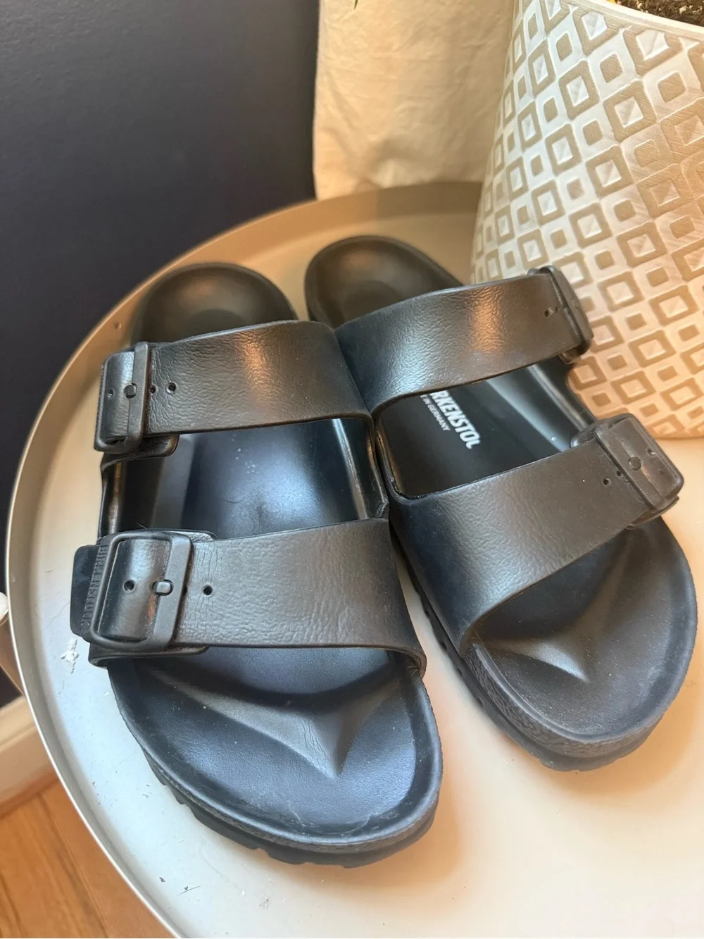 Birkenstock EU 41 EVA Black Dual-Buckle Arizona Slide Sandals Classic Beach Pool